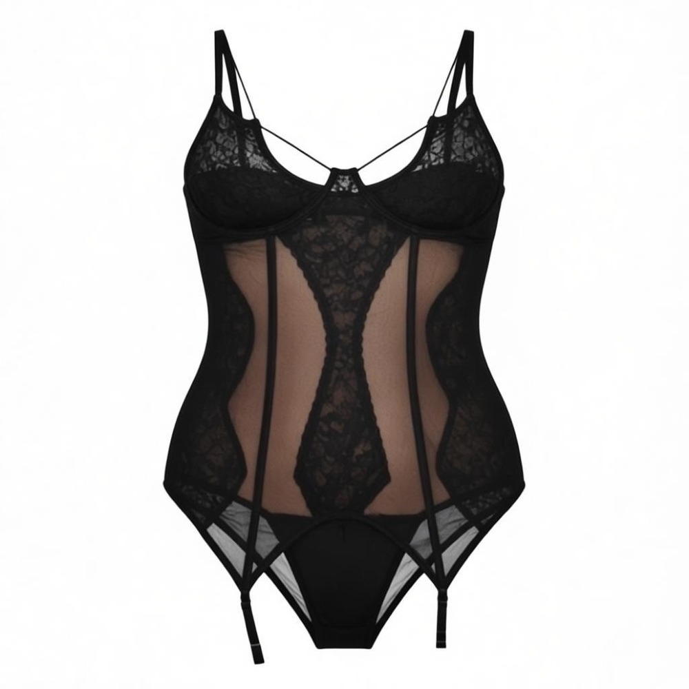 NEW Elegant Moments Black Lace Teddy‎ Bodysuit Lingerie Size 42 Whimsigoth